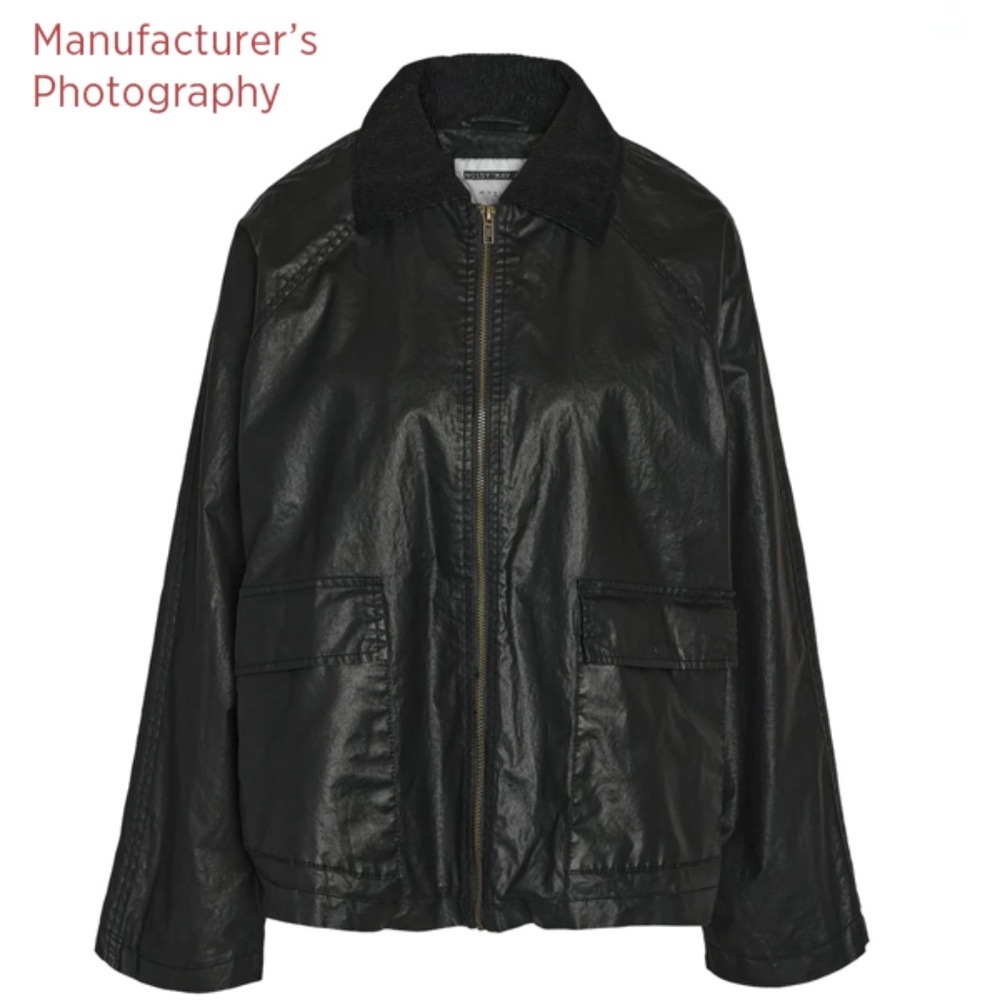 OVERSIZED - 100% Polyester Faux-Leather Coated Boxy Jacket- fits like XL